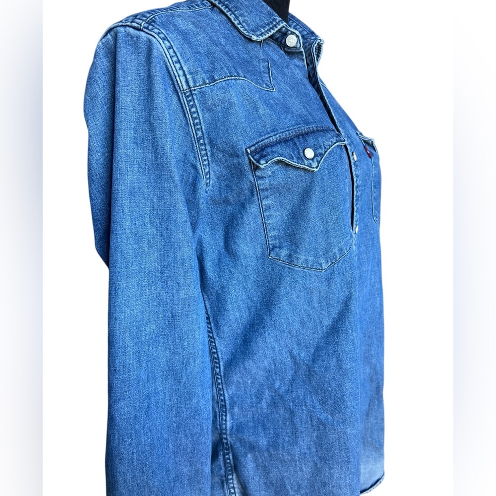 Levi’s Western Denim Shirt Slim Fit Snap Front Medium Wash Size M - Picture 4 of 7